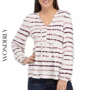 WONDERLY Julianna Long Sleeve Crepe Peasant Top, L, NWT!